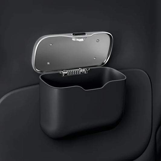 Car Rubbish Bin with Lid Leakproof Compact Vehicle Waste Bin Universal Fit Black And White
