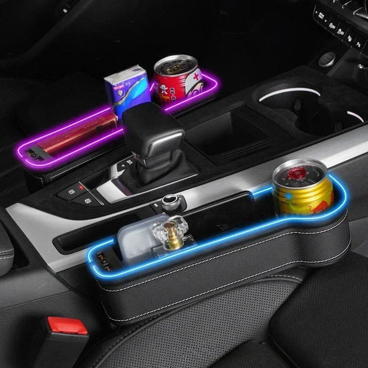 Car Seat Gap Filler Organiser with USB Charging Port Leather Universal Fit Black