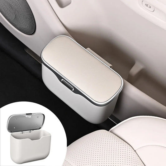 Car Rubbish Bin with Lid Leakproof Compact Vehicle Waste Bin Universal Fit Black And White