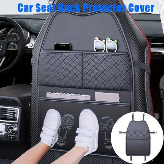 Car Back Seat Organiser Kick Mat Waterproof Pockets Kids Travel Universal Fit Black