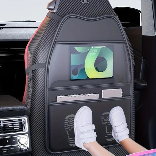 Car Back Seat Organiser Kick Mat Waterproof Pockets Kids Travel Universal Fit Black