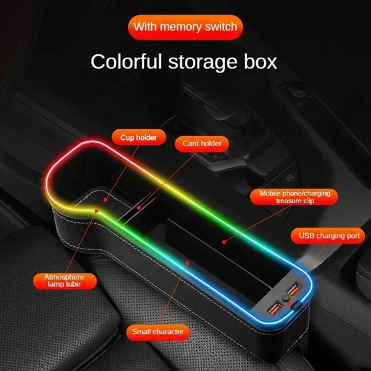 Car Seat Gap Filler Organiser with USB Charging Port Leather Universal Fit Black